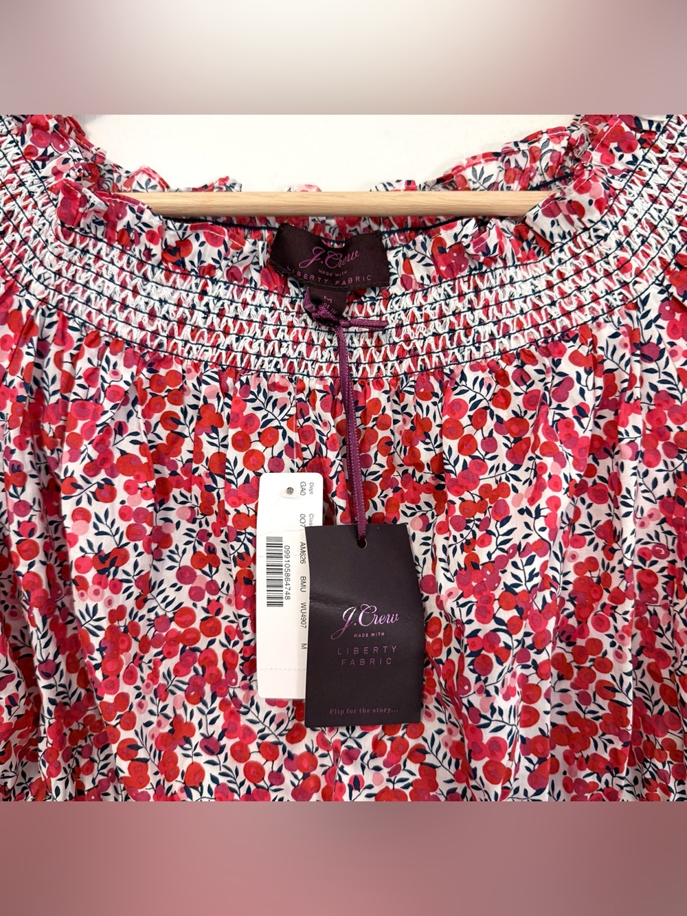 NWT J.Crew Liberty London Wiltshire Floral Smocked Crop Top Medium - Picture 2 of 4